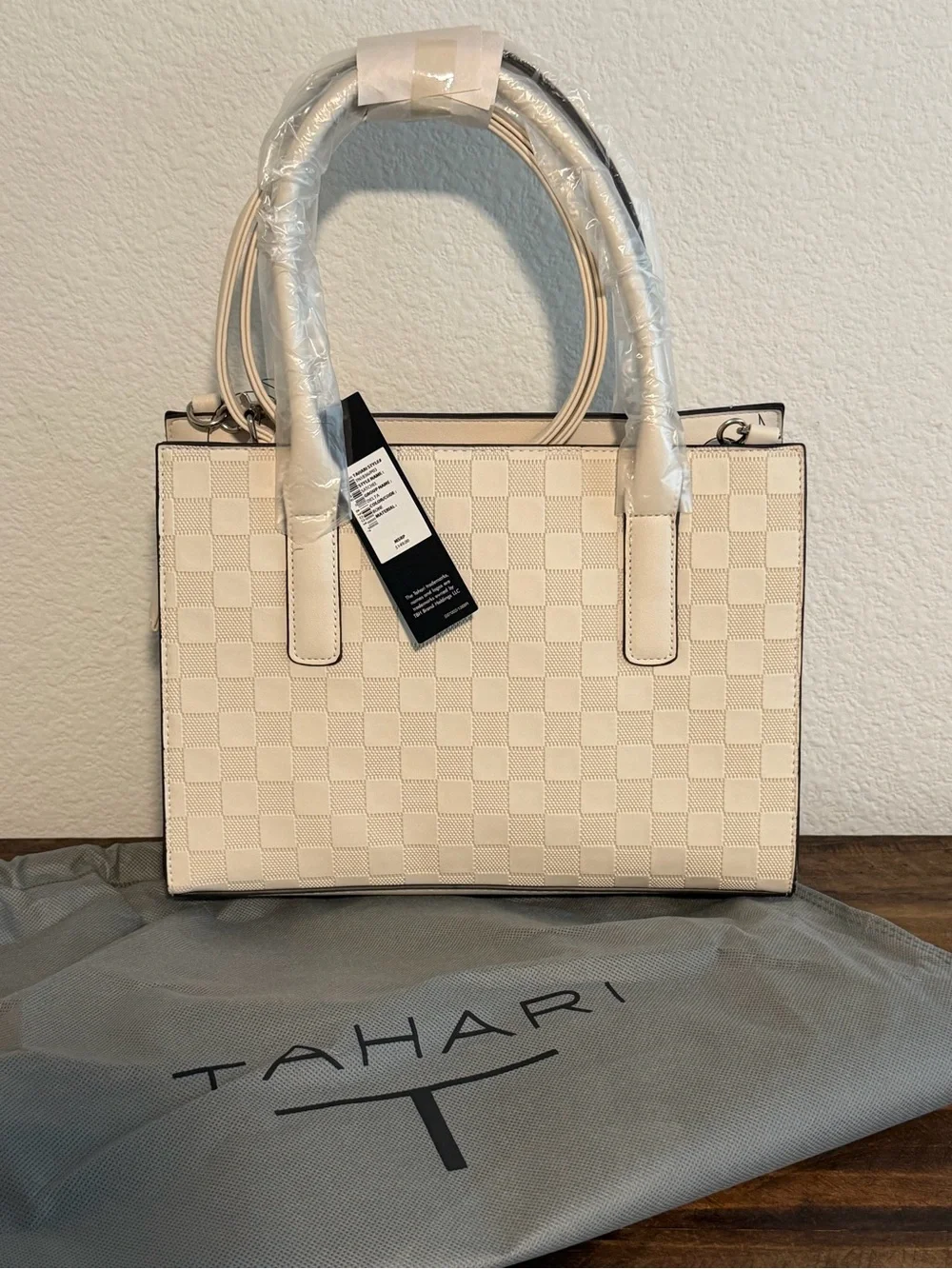 NWT! Tahari Delta Satchel with Dust Bag. Color: Bone.
